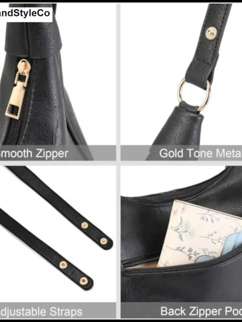 Vegan Leather Hobo Shoulder Bag Crossbody Purse Adjustable Strap